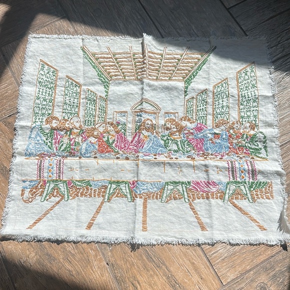 Vintage Last Supper Jesus Disciples Needlepoint Bible Days 19x15" - Picture 1 of 4